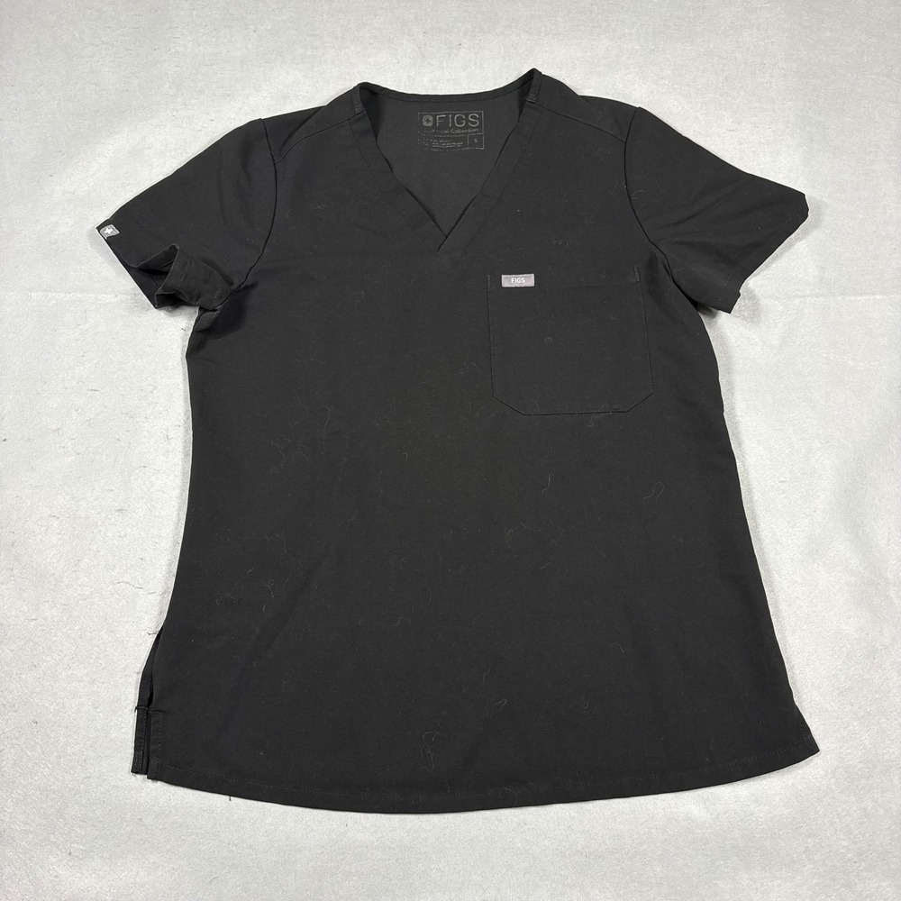Figs Technical Collection Scrub Top Womens Small Black V-Neck FW1000 Pocket